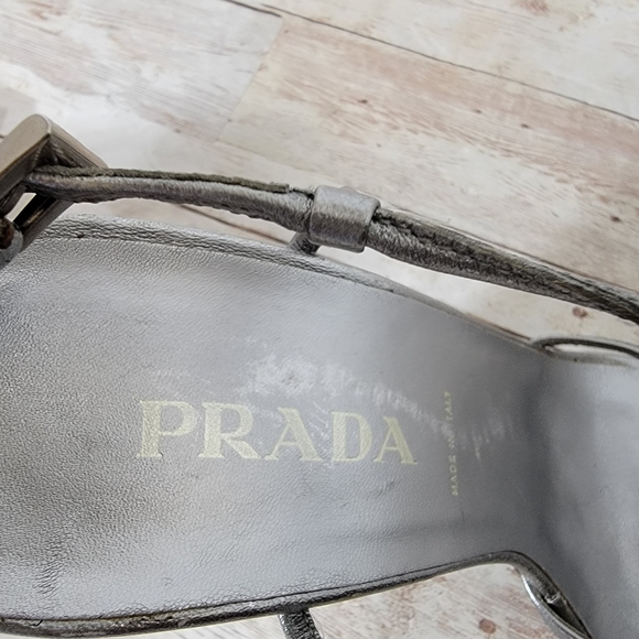 Prada strappy silver sandals with rhinestone encrusted heel - Picture 13 of 16